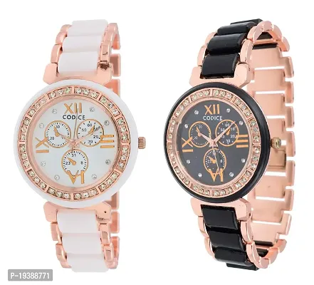 CODICE Black and White Dial Rose Gold Girls Watches  Women Watches Combo 2