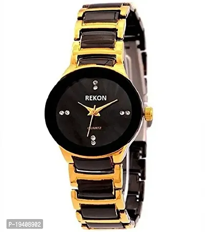 REKON Analog Black Gold Watch-For Girl-thumb0