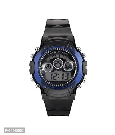 TESLO Round Dial Sport Style, Trendy Rubber Strap Blue And Black Color Digital System Watch For Boys and Men