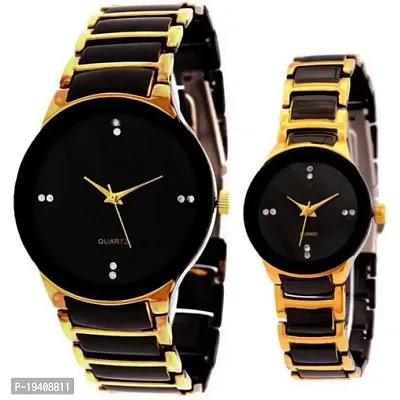 Quebec Iik Gold Black Couple Analog Watch for Men and Boys  Girls and Women Watches
