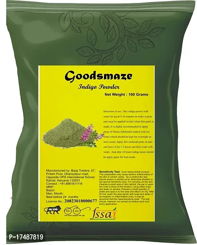 Goodsmaze - 100% Organic and Herbal Indigo Powder, for Natural Hair Coloring, Arrests Early Greying  Protects hair from Damage - 100g-thumb0