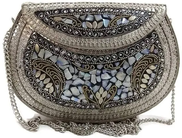 Vintage Mosaic Metal Box Clutches For Women