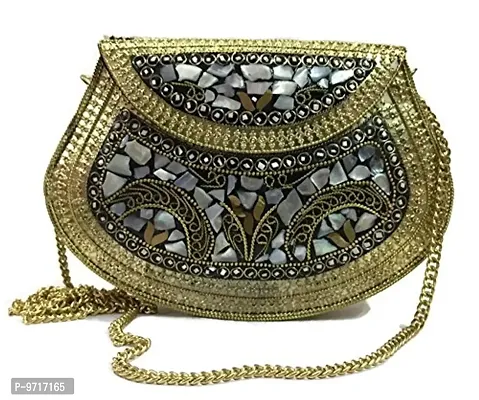 Clutch Vintage Handmade Metal Mosaic stone Shell purse Sling bag for women Party Bag Special occasion accessories