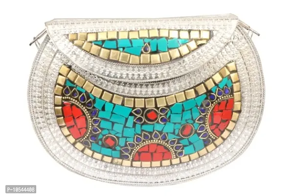 Bridal Women Antique Brass PurseEthnic Handmade Metal Clutch Bag ( Multicolor)-thumb0