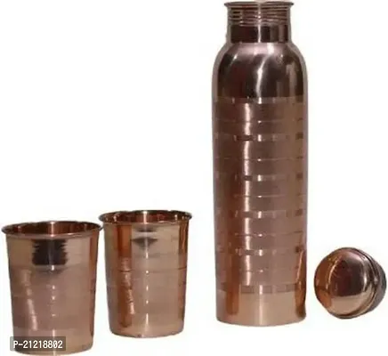 Shakuntala Vintage 100% copper Water Bottle with 2 Glass combo for good Heath 1000 ml Bottle (Pack of 3, Copper, Copper)