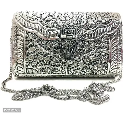Handmade Metal bag Silver and Gold heart shape style Latest Shoulder Bag Clutch for girls and women-thumb0
