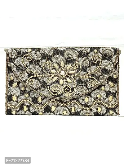 Womens China Beades Handbags Clutch Purse For Party/Wedding/Casual (Color: Black),Black And Gold-thumb0