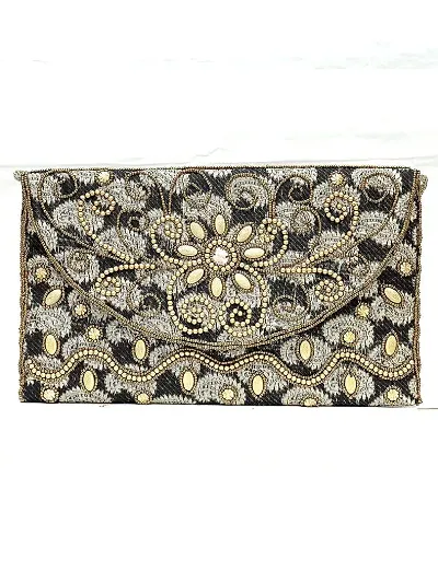 Womens China Beades Handbags Clutch Purse For Party/Wedding/Casual (Color: Black),Black And Gold