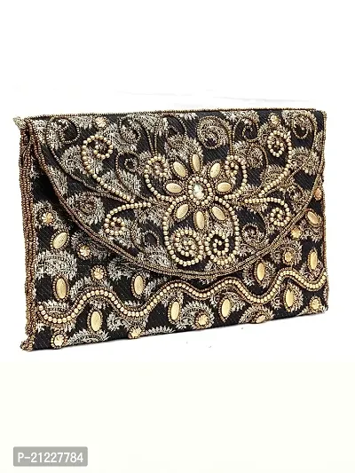 Womens China Beades Handbags Clutch Purse For Party/Wedding/Casual (Color: Black),Black And Gold-thumb2