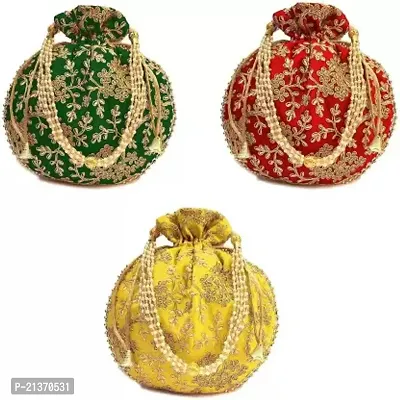 Women Ethnic Rajasthani Potli Bag, Pouch Potli Purse for Women and Girls ( Pack Of 3 )