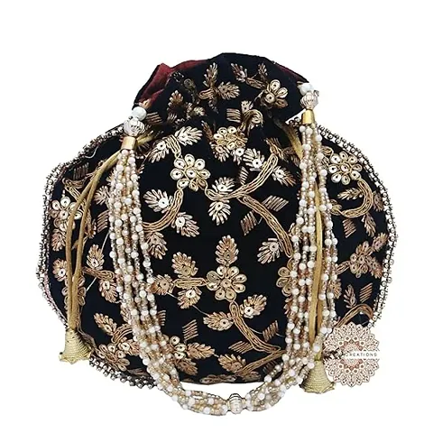 Aaina creations handicrafts and jewellery Potli Wristlets Ethnic Potli For Women's | Designer Rajasthani Style Royal Clutch velvet Batwa Bag | Zari Work Potli | Bridal Potli | Potli Bags