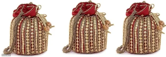 Womens Ethnic Rajasthani Potli Bag, Pouch Potli Purse for Women and Girls (Maroon)-thumb0