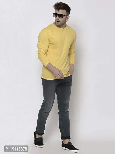 Hapuka Men's Slim Fit Solid Yellow Cotton T Shirt-thumb5