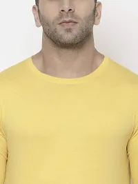 Hapuka Men's Slim Fit Solid Yellow Cotton T Shirt-thumb3