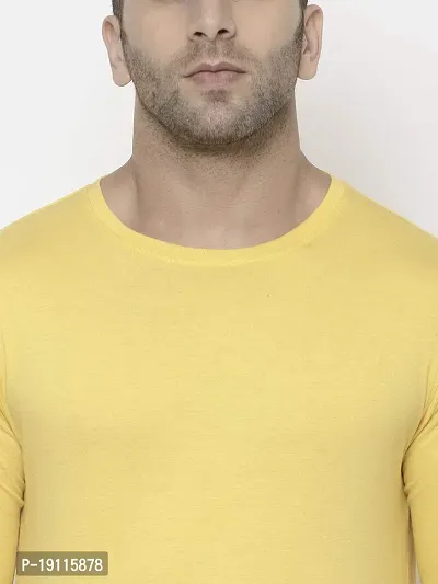 Hapuka Men's Slim Fit Solid Yellow Cotton T Shirt-thumb4