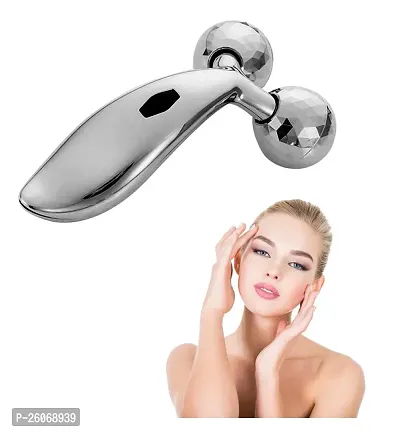3D Massger Mini Manual 360 Rotate Roller Face/ Body Massager for Skin Lifting Face Lifting Wrinkle Remover Facial Massage Relaxation and Skin Tightening Tool for Unisex, Silver-thumb0