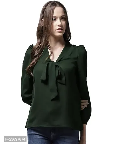 Elegant Green Polyester Solid Top For Women