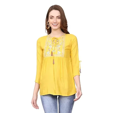 Elegant Yellow Cotton Printed Top For Women