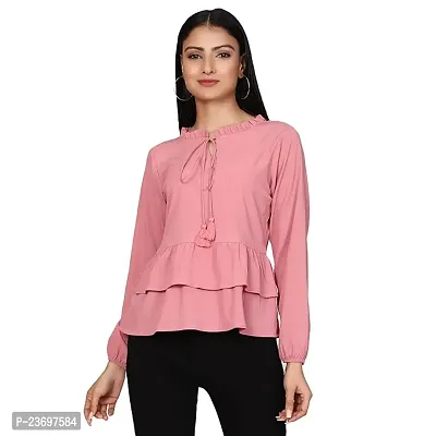 Elegant Pink Polyester Solid Tunic For Women