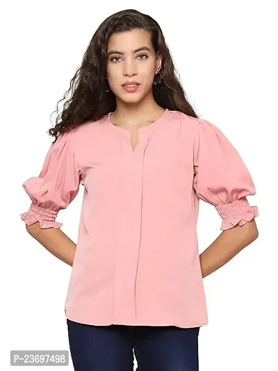 Elegant Pink Polyester Solid Top For Women-thumb0
