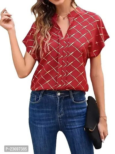 Elegant Maroon Polyester Printed Top For Women-thumb0