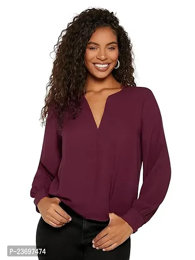 Elegant Purple Polyester Solid Top For Women