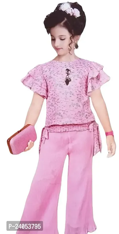 Fabulous Pink Cotton Blend Solid Top With Bottom Set For Girls
