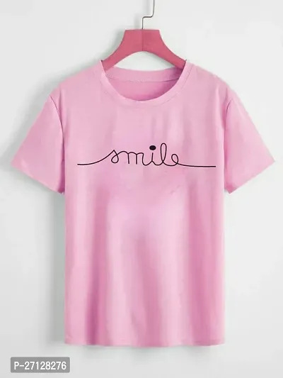 Elegant Pink Cotton Blend Printed Tshirt For Women-thumb0