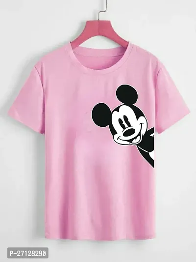 Elegant Pink Cotton Blend Printed Tshirt For Women-thumb0