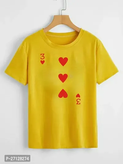 Elegant Yellow Cotton Blend Printed Tshirt For Women-thumb0