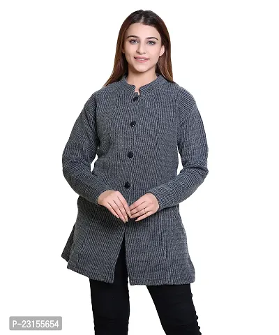 Elegant Grey Woolen Self Pattern Sweaters For Women