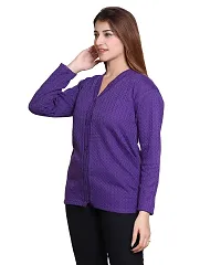 Elegant Purple Wool Blend Self Pattern Cardigan For Women-thumb2