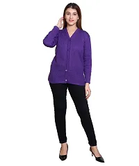 Elegant Purple Wool Blend Self Pattern Cardigan For Women-thumb1