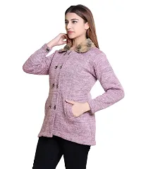 Elegant Pink Woolen Self Pattern Sweaters For Women-thumb2