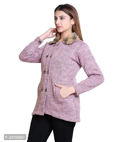 Elegant Pink Woolen Self Pattern Sweaters For Women-thumb3