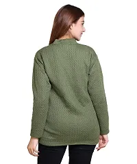 Elegant Green Wool Blend Self Pattern Cardigan For Women-thumb3