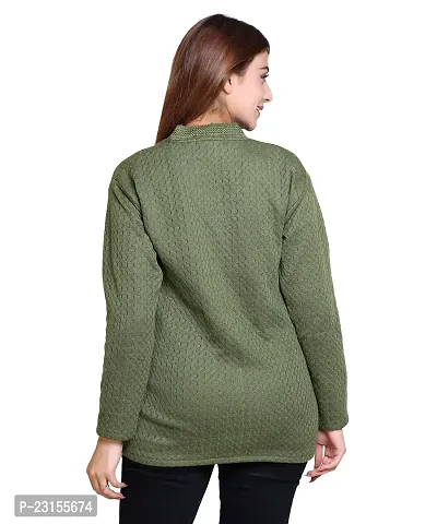 Elegant Green Wool Blend Self Pattern Cardigan For Women-thumb4