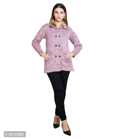 Elegant Pink Woolen Self Pattern Sweaters For Women-thumb2