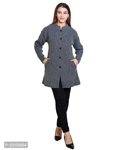 Elegant Grey Woolen Self Pattern Sweaters For Women-thumb2