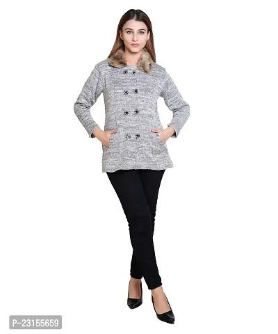 Elegant Grey Woolen Self Pattern Sweaters For Women-thumb2