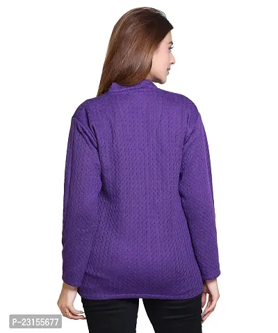 Elegant Purple Wool Blend Self Pattern Cardigan For Women-thumb4