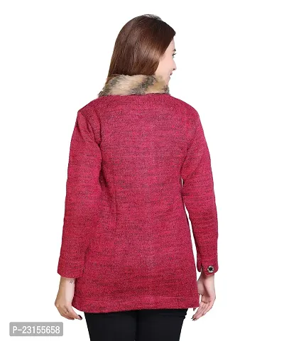 Elegant Pink Woolen Self Pattern Sweaters For Women-thumb4