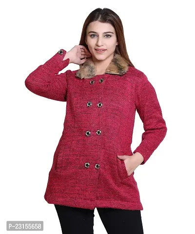 Elegant Pink Woolen Self Pattern Sweaters For Women-thumb0