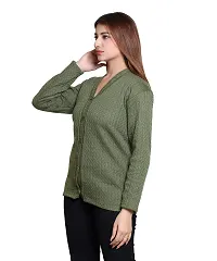Elegant Green Wool Blend Self Pattern Cardigan For Women-thumb2