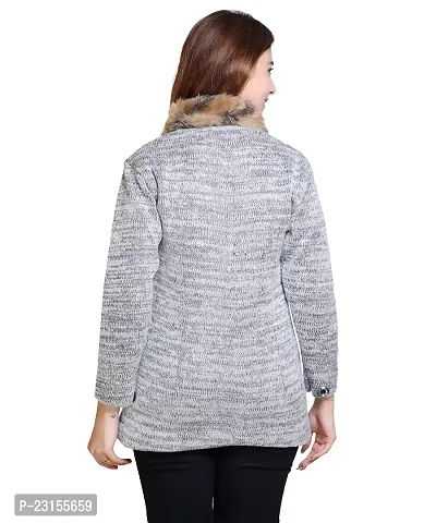 Elegant Grey Woolen Self Pattern Sweaters For Women-thumb4