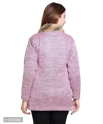 Elegant Pink Woolen Self Pattern Sweaters For Women-thumb4