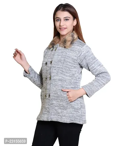 Elegant Grey Woolen Self Pattern Sweaters For Women-thumb3