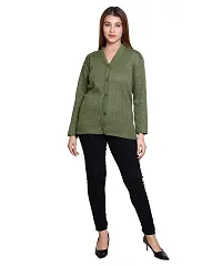 Elegant Green Wool Blend Self Pattern Cardigan For Women-thumb1