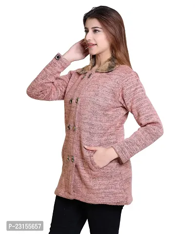 Elegant Orange Woolen Self Pattern Sweaters For Women-thumb3