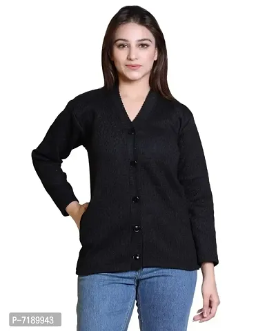 Stylish Solid Woolen Black Sweaters For Women-thumb0